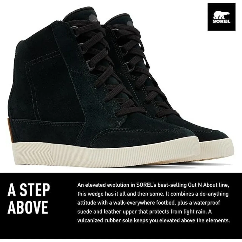 SOREL®‎ (Women's 8.5 M) OUT N ABOUT™ WEDGE Waterproof Bootie in Black - $140
